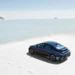 Drone Shot of a Hyundai Ioniq 6 by the Seaside