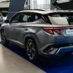 The rear view of the Hyundai Tucson N Line displayed in the studio
