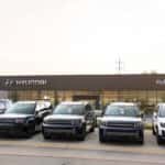 A row of Hyundai Santa Fes at Huffines Hyundai McKinney