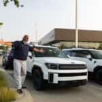 A white Hyundai Santa Fe at Huffines Hyundai McKinney