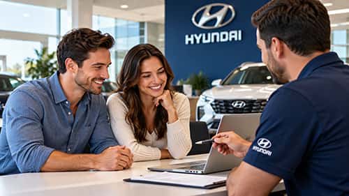 Customers discussing Hyundai financing with a representative at Hyundai of Anderson