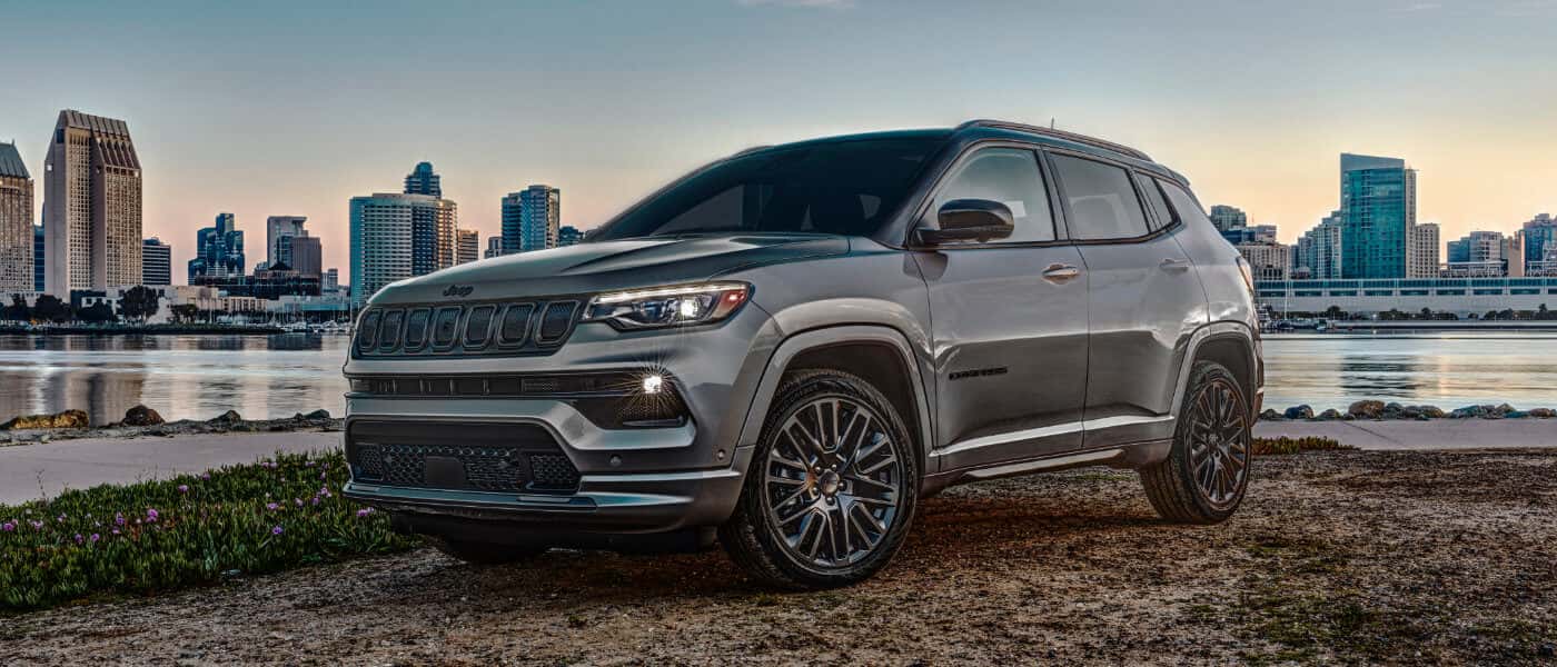 2026 Jeep Compass parked by city skyline