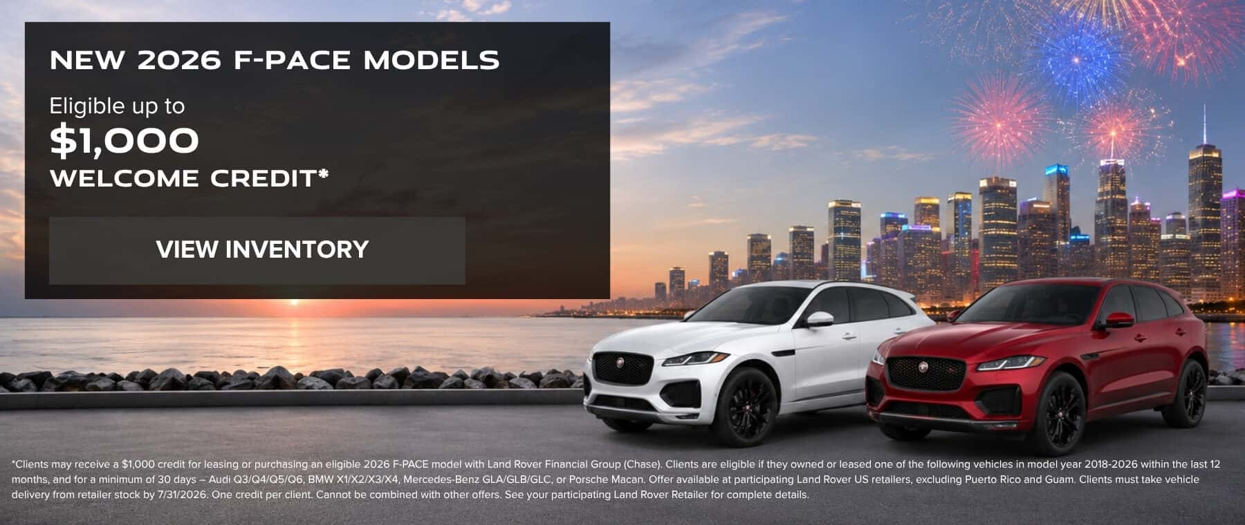 Eligible Up to $1,000 Welcome Credit* New 2026 F-PACE Models