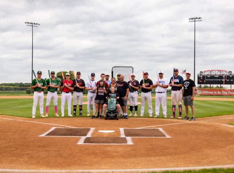 Jacob Kirchner and the Sluggers line up for a photo at the 10th Annual Home Town Bats Home Run Derby