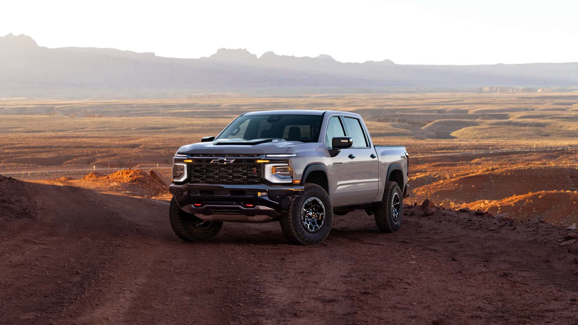 2027 Chevrolet Silverado 1500 ZR2 in White Sands. Exterior drive