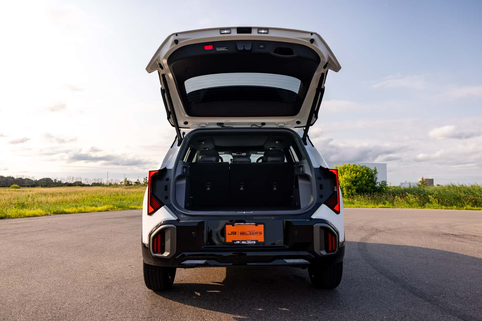 2027 Kia Seltos rear cargo area with liftgate open