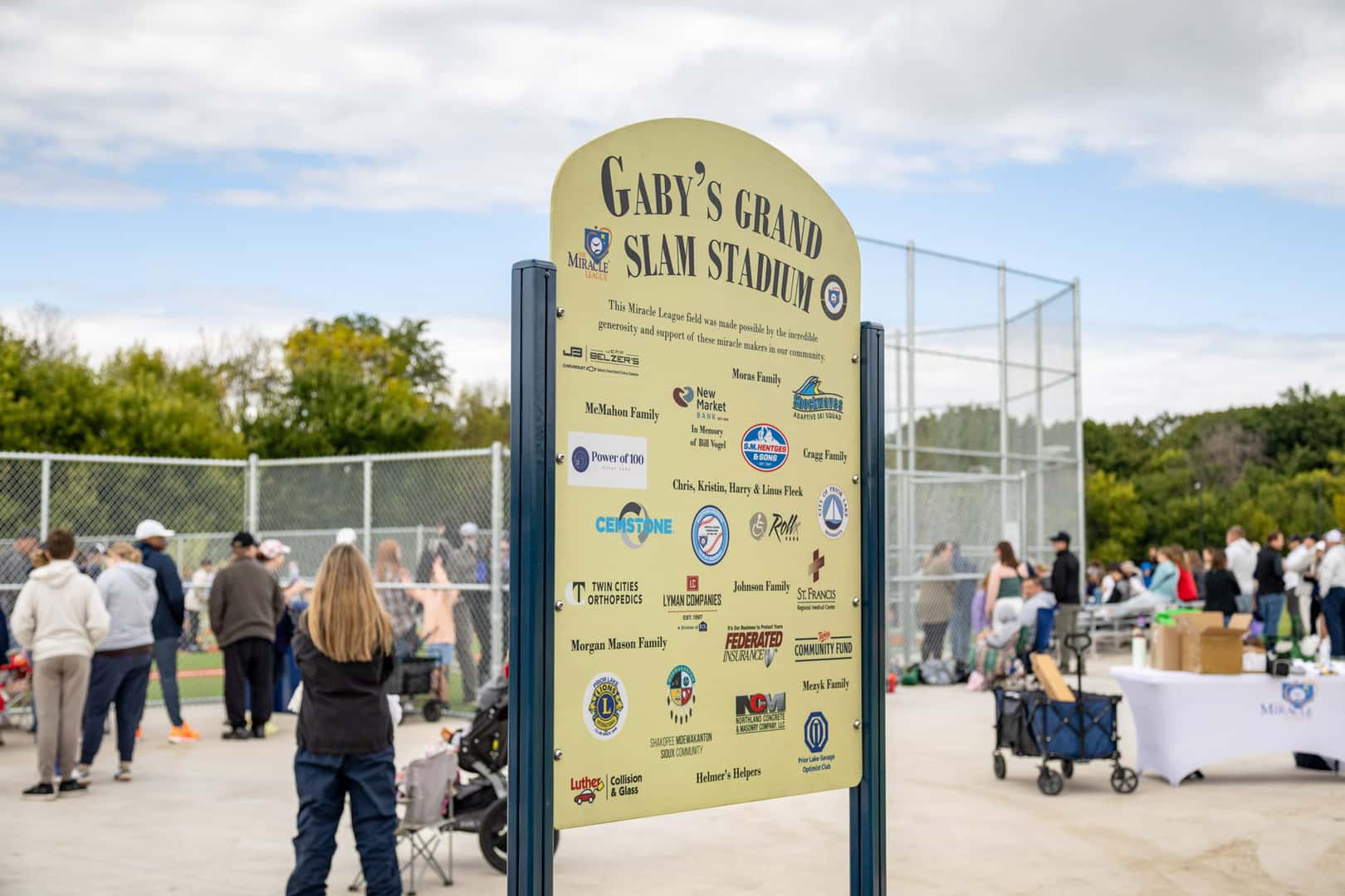 Sponsor recognition wall at the Prior Lake Miracle League Field