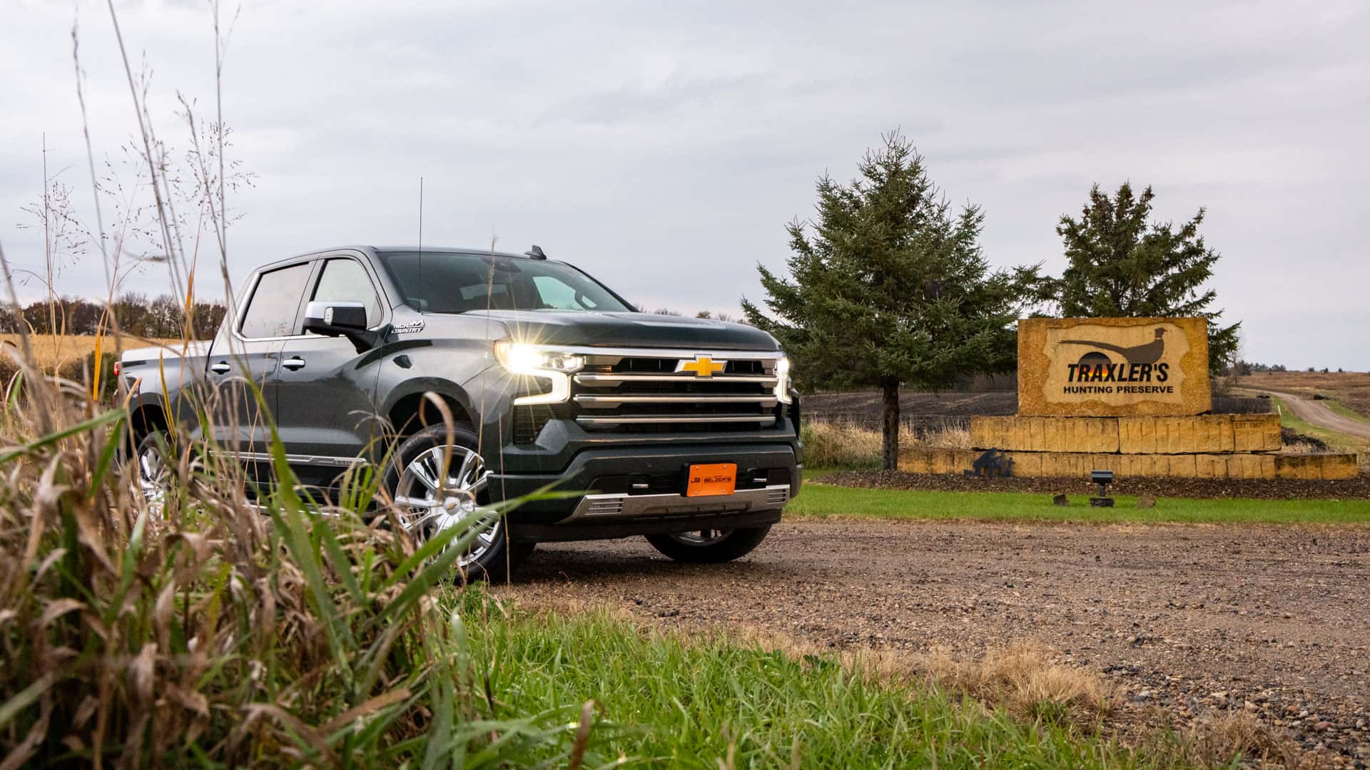 Truck parked in front of the Traxler's Hunting Preserve entrance during the 2026 Sheriff's Youth Project Hunt