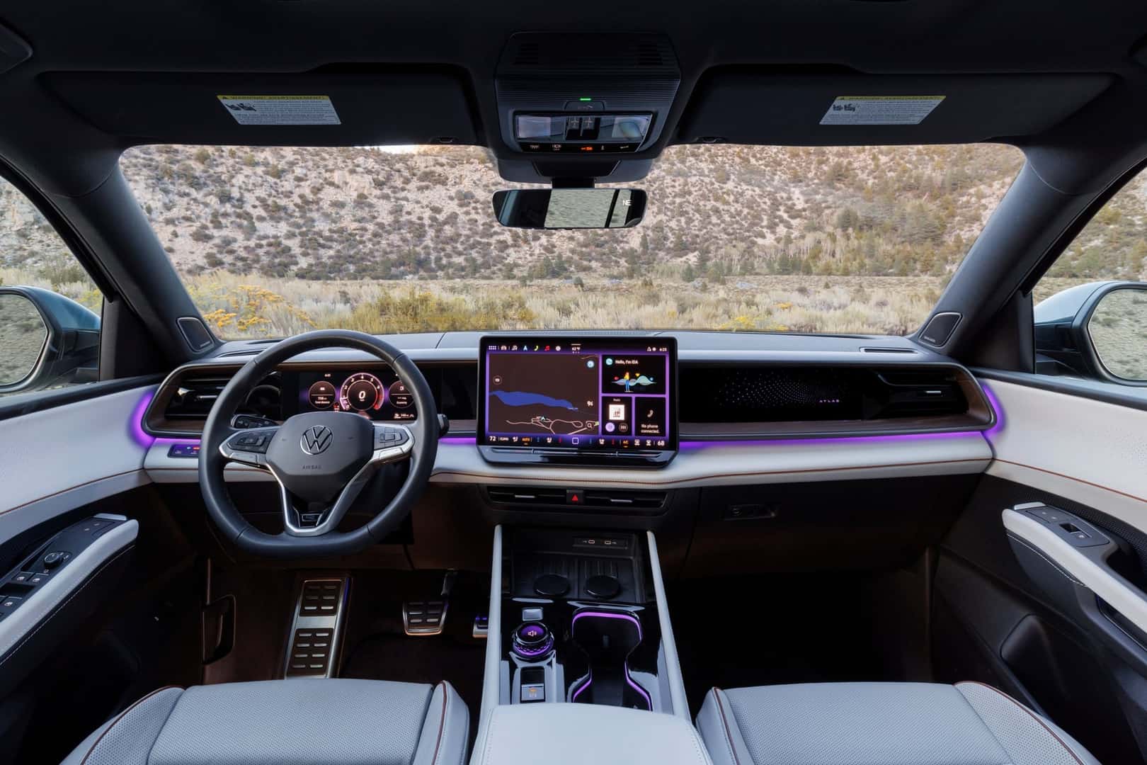 2027 Atlas dashboard with 15-inch touchscreen and ambient lighting