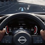 Someone driving nissan with heads up display