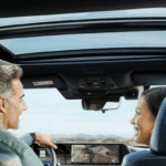 Family driving in a Nissan