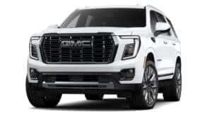 A white 2025 GMC Yukon Denali Ultimate is angled left.