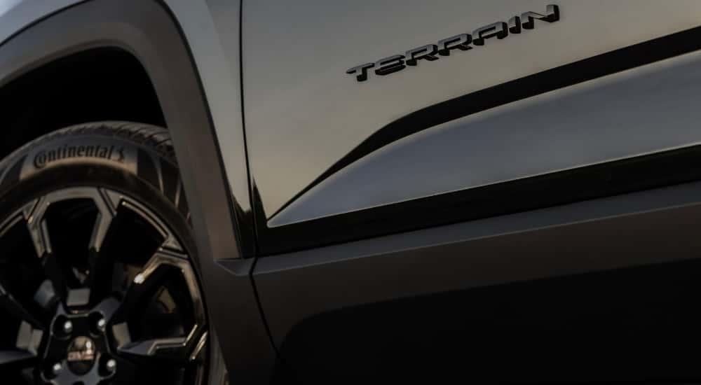 A black 2025 GMC Terrain close-up.