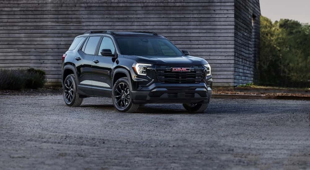 A black 2025 GMC Terrain from the front after leaving a GMC dealer near Marietta.