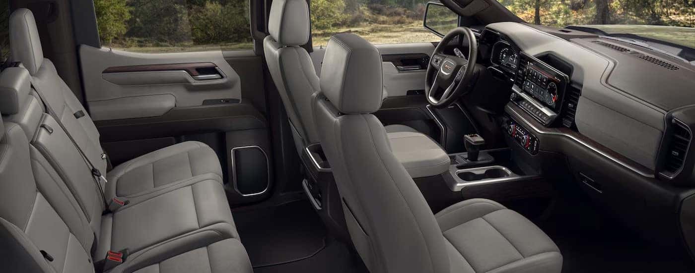 The gray interior in a 2025 GMC Sierra 1500 Denali.