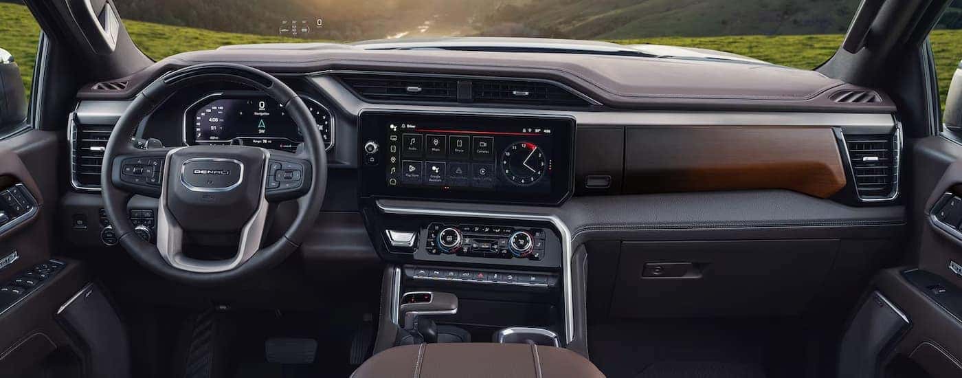 Infotainment and digital gauge cluster on a 2025 GMC Sierra 1500 Denali