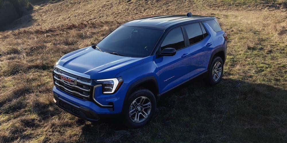 Exterior view from above of a blue 2026 GMC Terrain for sale near Marietta.