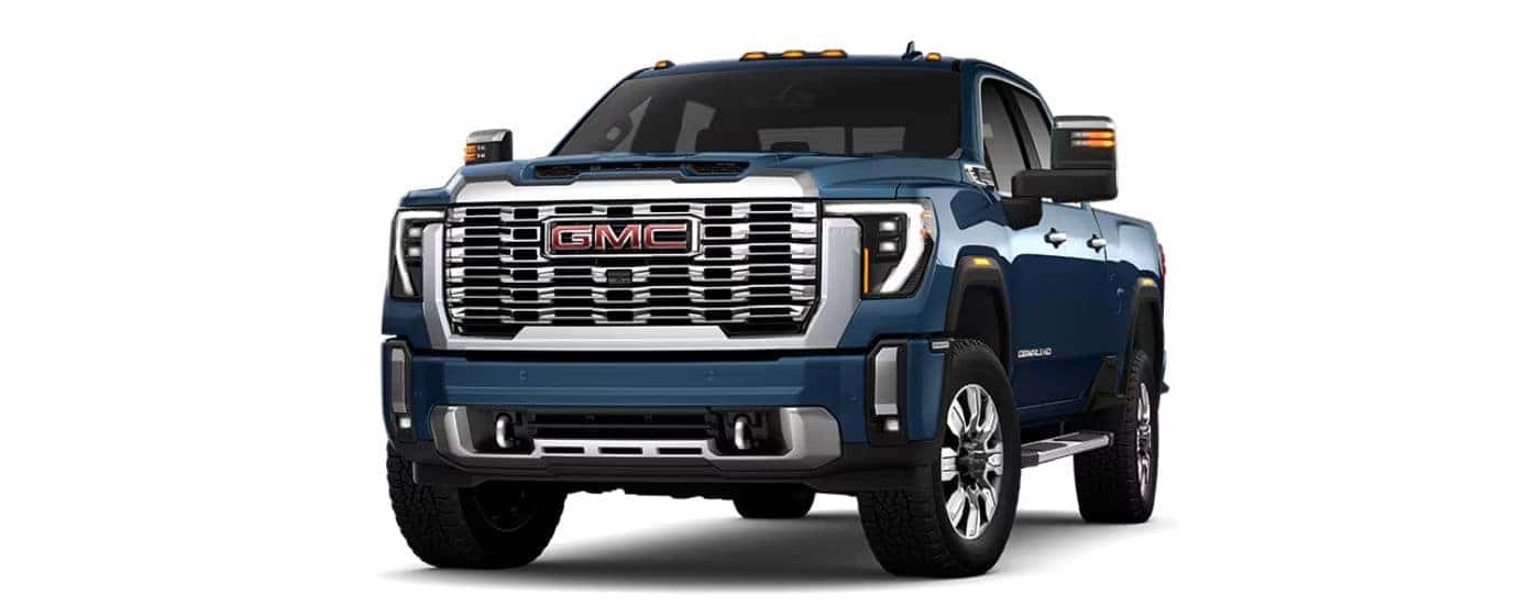 A blue 2026 GMC Sierra 3500 Denali angled left.