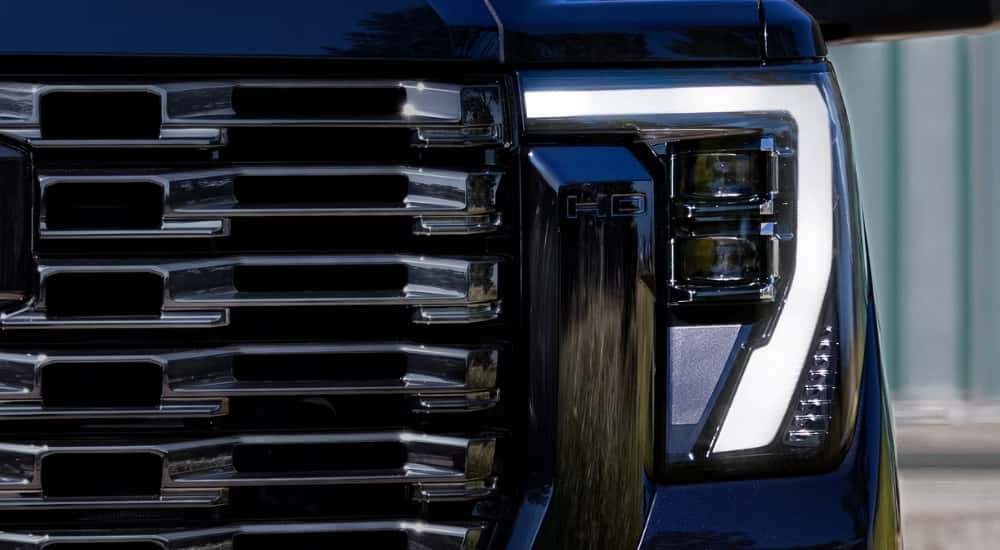 Driver side headlight on a black 2026 GMC Sierra 3500 HD Denali Ultimate