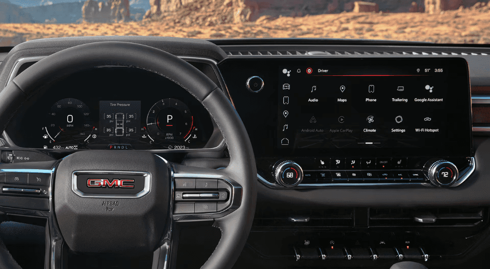 Black interior of a 2026 GMC Canyon Nighfall