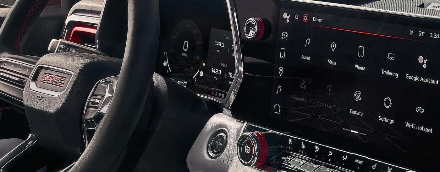 Infotainment and digital gauge cluster on a 2026 GMC Canyon