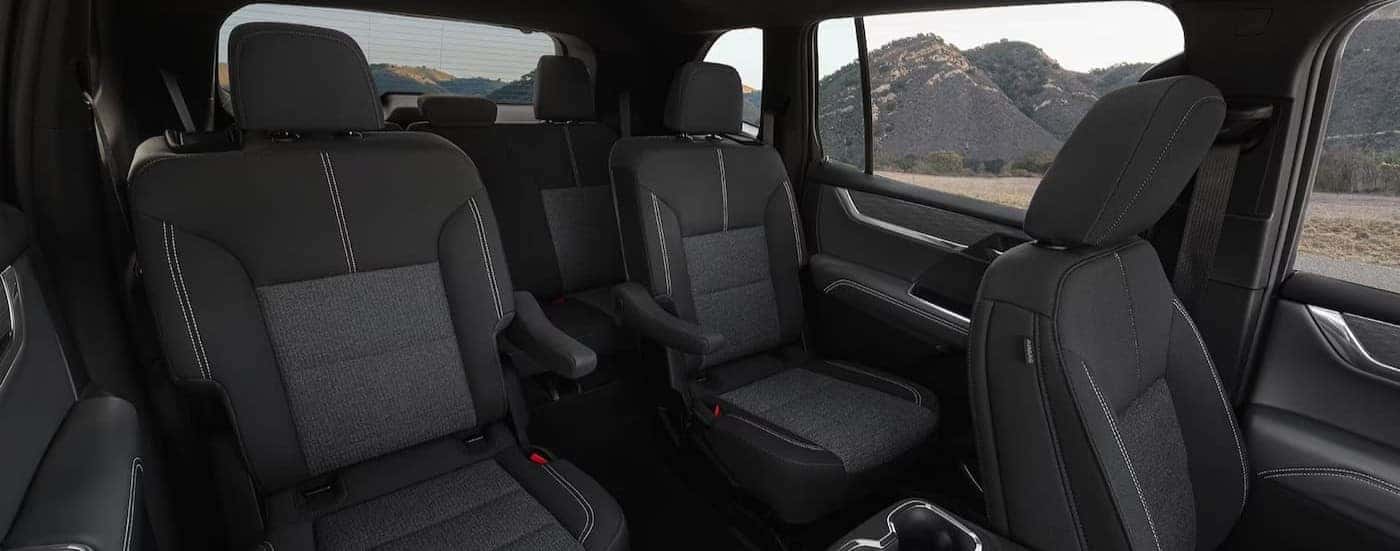 Black rear interior in a 2026 GMC Acadia.