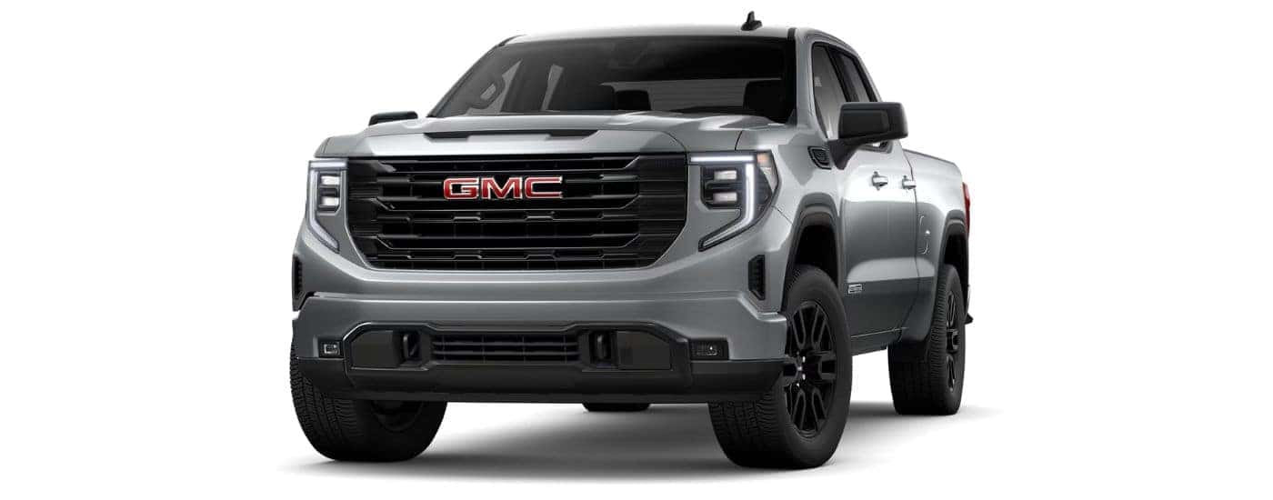 A grey 2023 GMC Sierra 1500 Elevation is angled left.