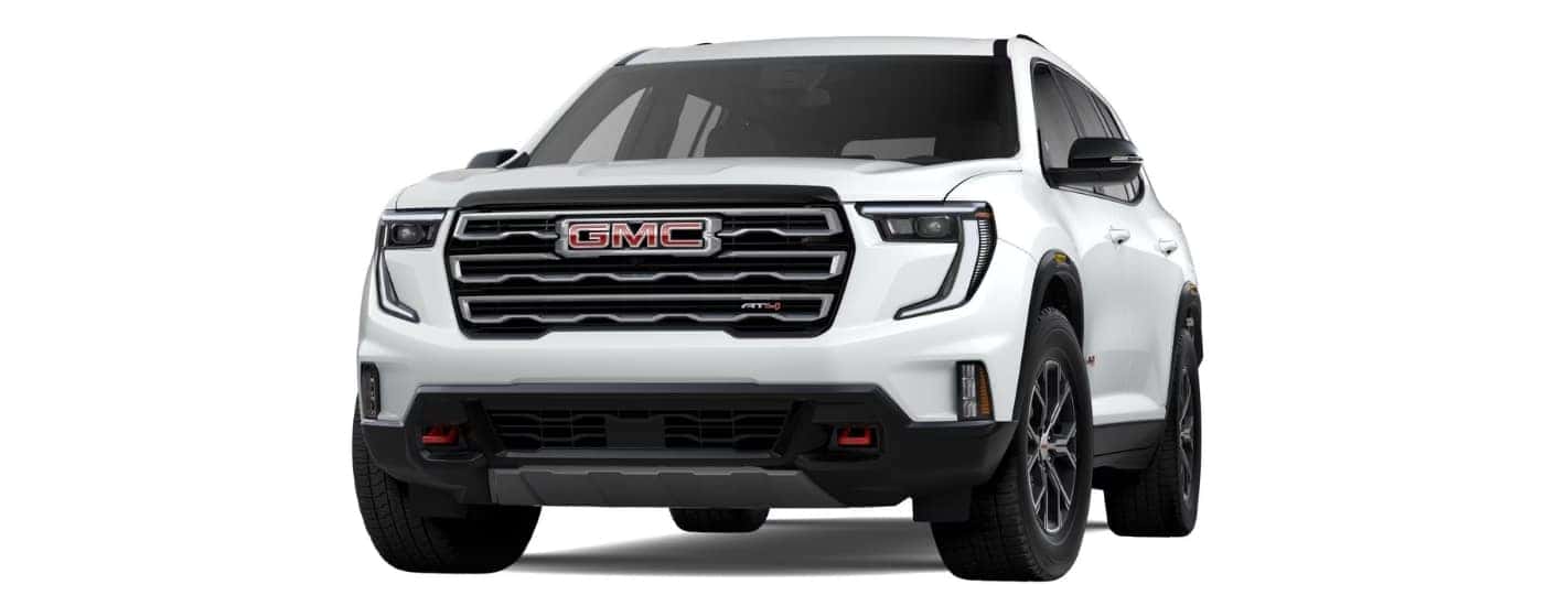 White 2024 GMC Acadia AT4 angled left