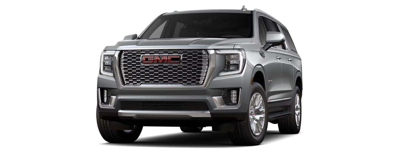 Silver 2024 GMC Yukon Denali angled left