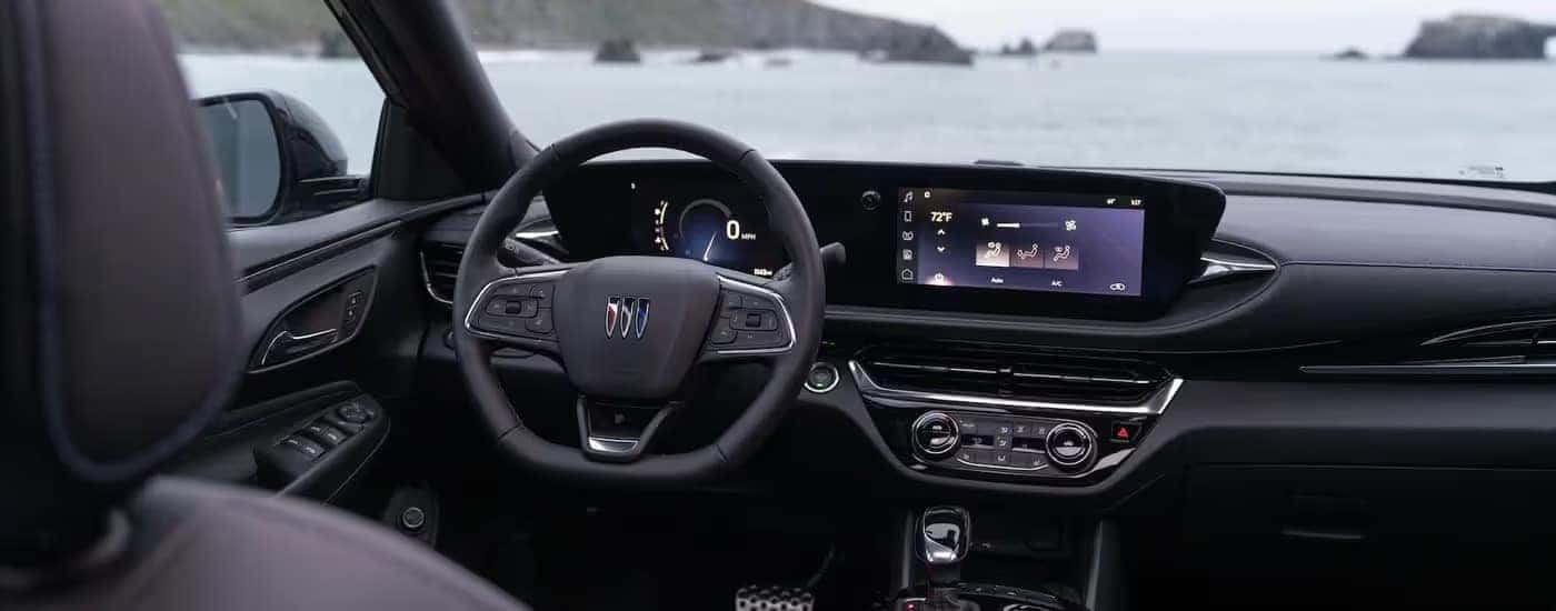 The steering wheel and infotainment screen in a 2025 Buick Envista.