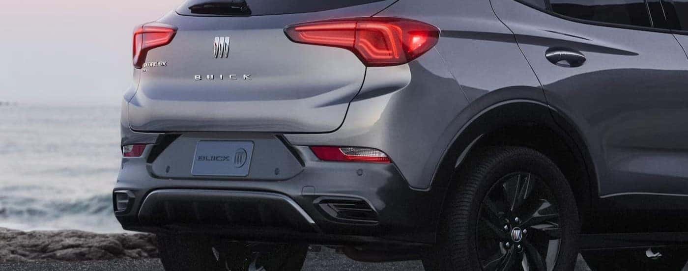 The rear end of a silver 2026 Buick Encore GX.