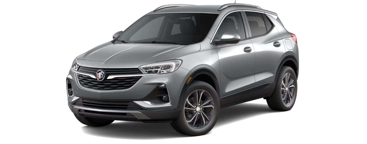 Silver 2023 Buick Encore GX Essence angled left