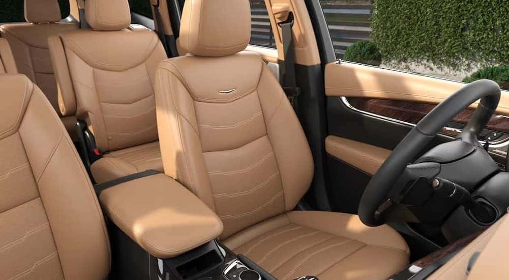 The brown interior in a 2024 Cadillac XT6 is shown.