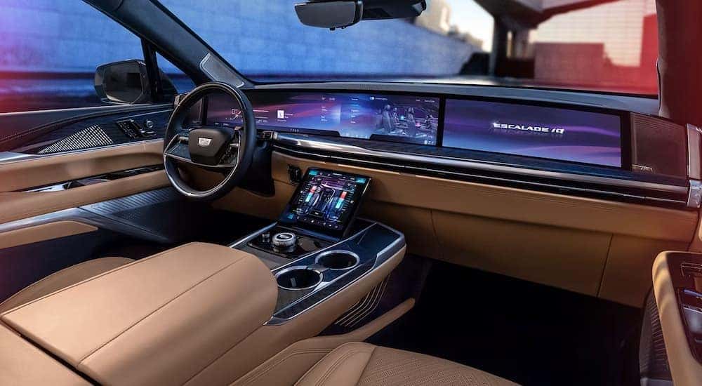 The tan interior and dash in a 2025 Cadillac Escalade IQ.