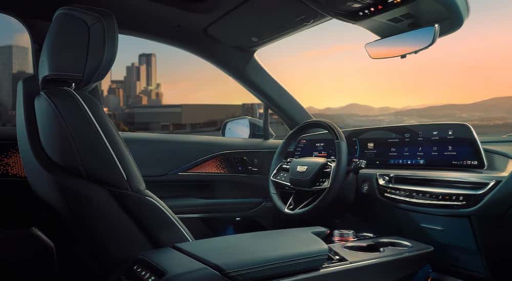 The black interior and dash in a 2025 Cadillac LYRIQ.
