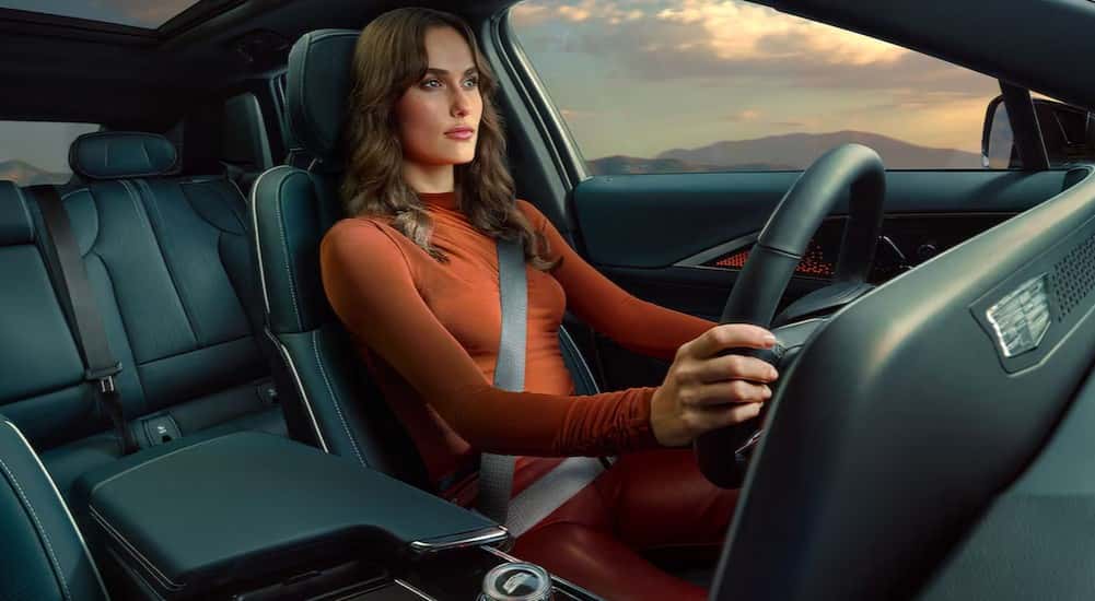 The black interior in a 2025 Cadillac LYRIQ.