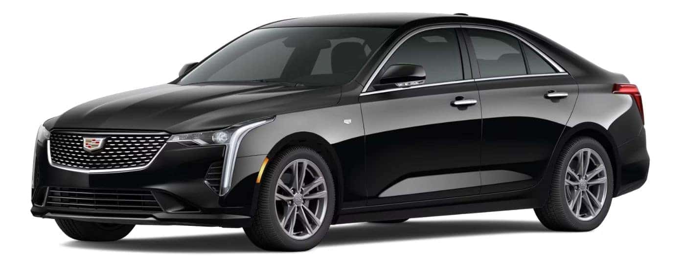 A black 2023 Cadillac CT4 Luxury is angled left.