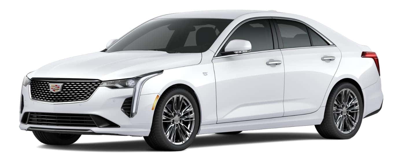 A white 2025 Cadillac CT4 Premium Luxury angled left.