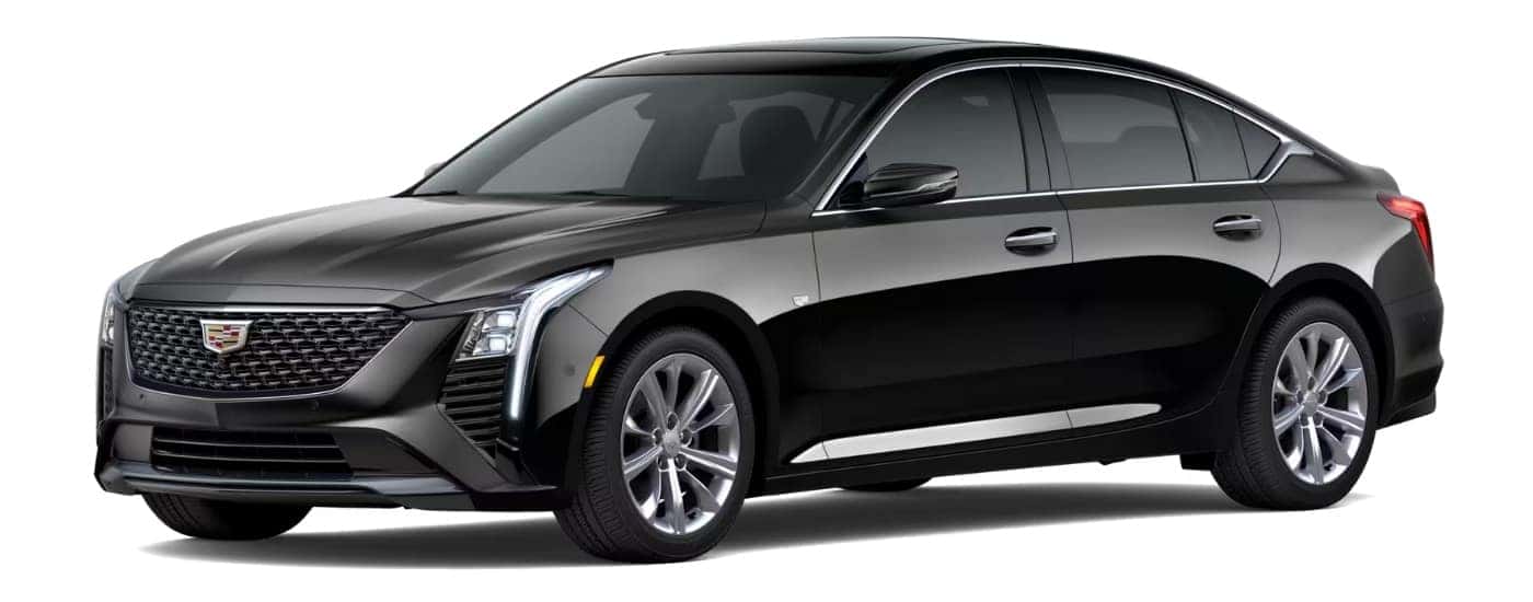 A black 2025 Cadillac CT5 Premium Luxury angled left.