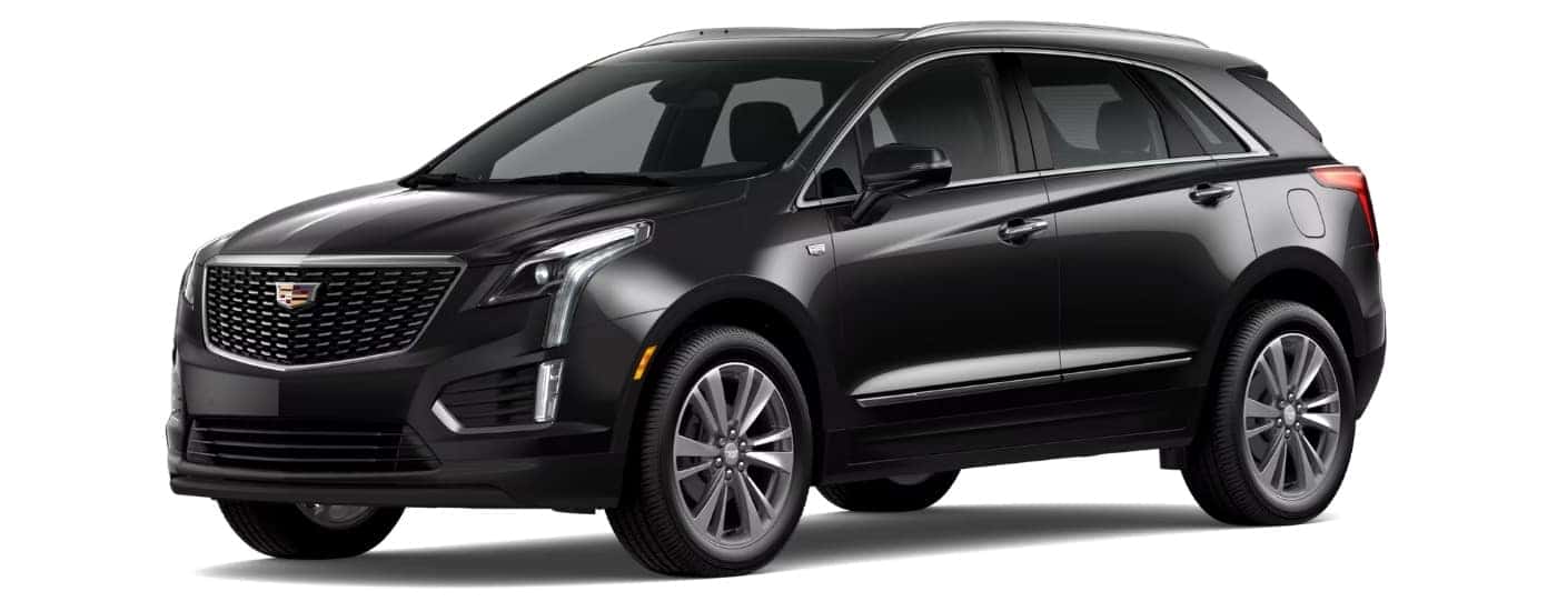 A black 2025 Cadillac XT5 Premium Luxury angled left.