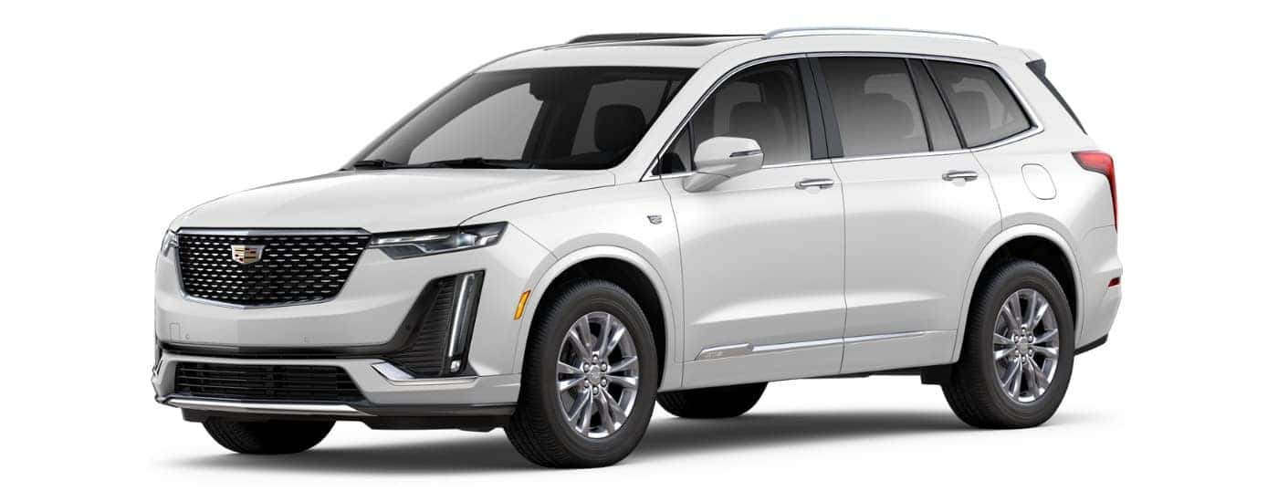 A white 2025 Cadillac XT6 Luxury angled left.