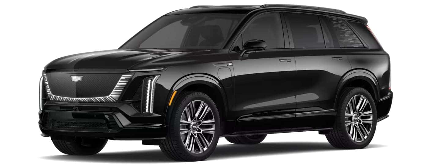 A black 2026 Cadillac VISTIQ Platinum angled left.