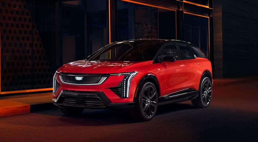 A red 2026 Cadillac VISTIQ from the front at an angle.