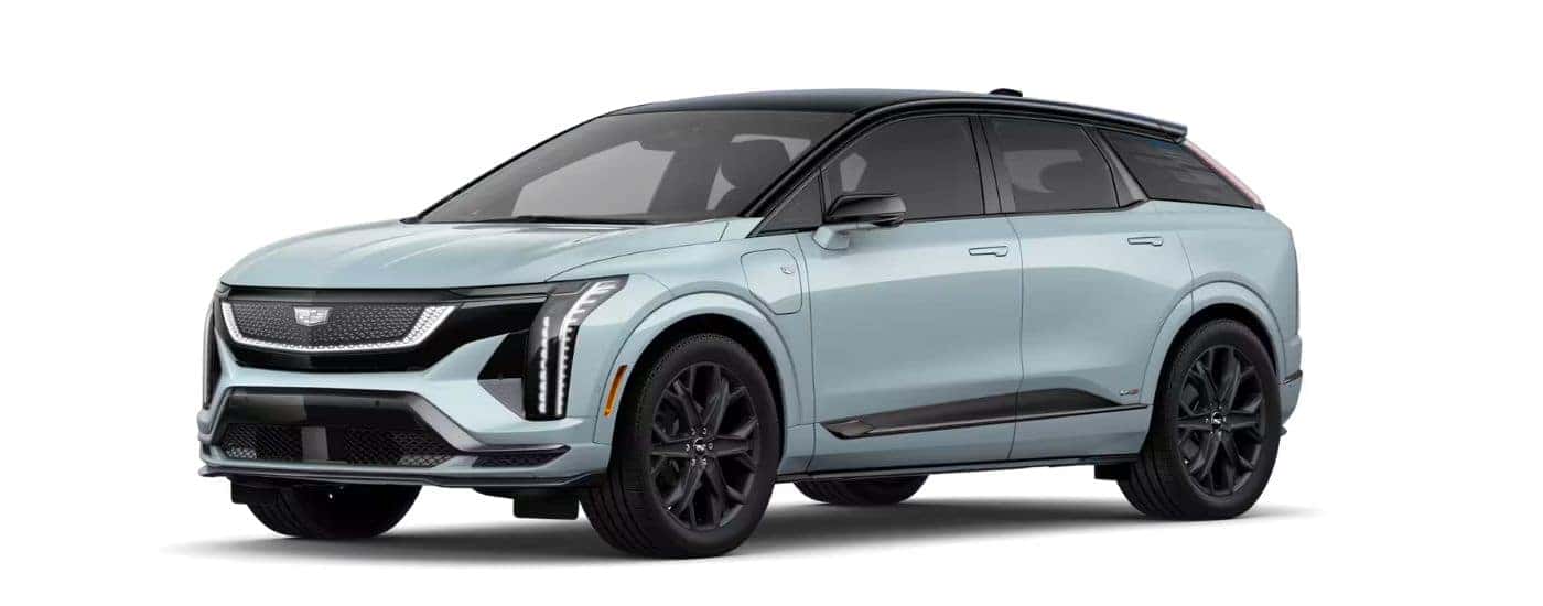 A light blue 2026 Cadillac OPTIQ-V angled left.