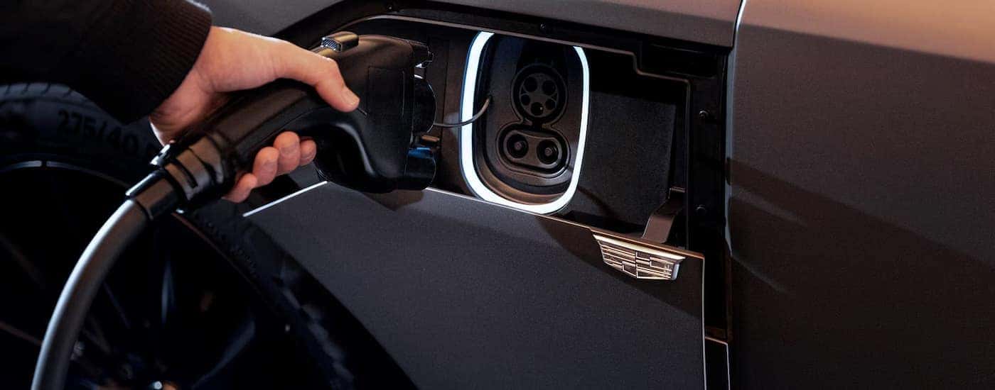 The electric charging port and charger on a 2026 Cadillac LYRIQ