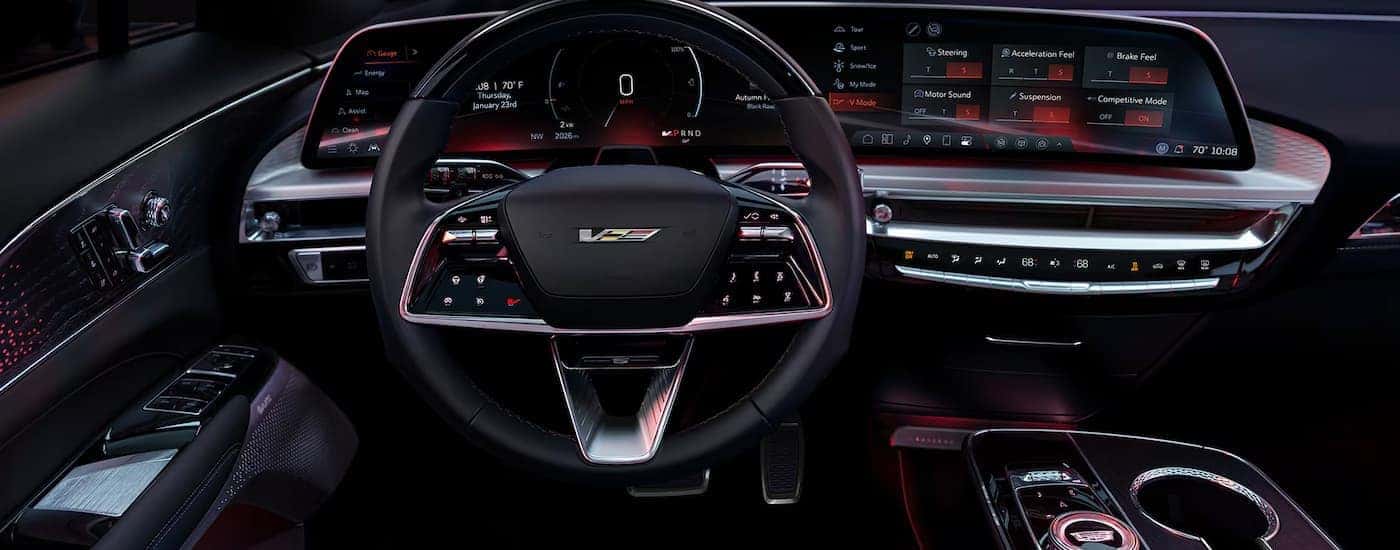 Infotainment and digital gauge cluster on a 2026 Cadillac LYRIQ