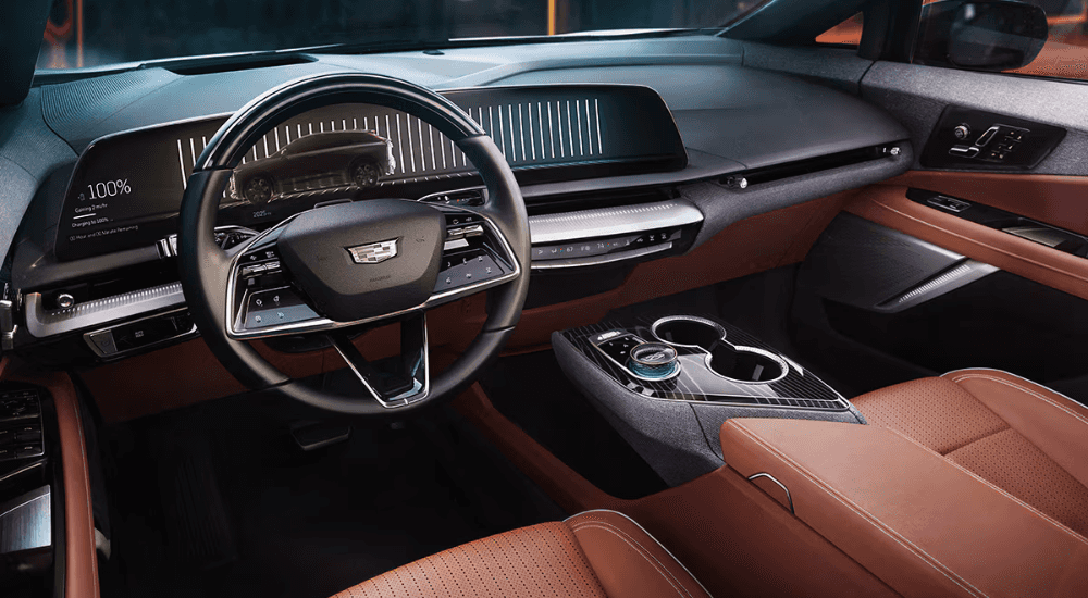 Brown leather interior in a 2026 Cadillac OPTIQ