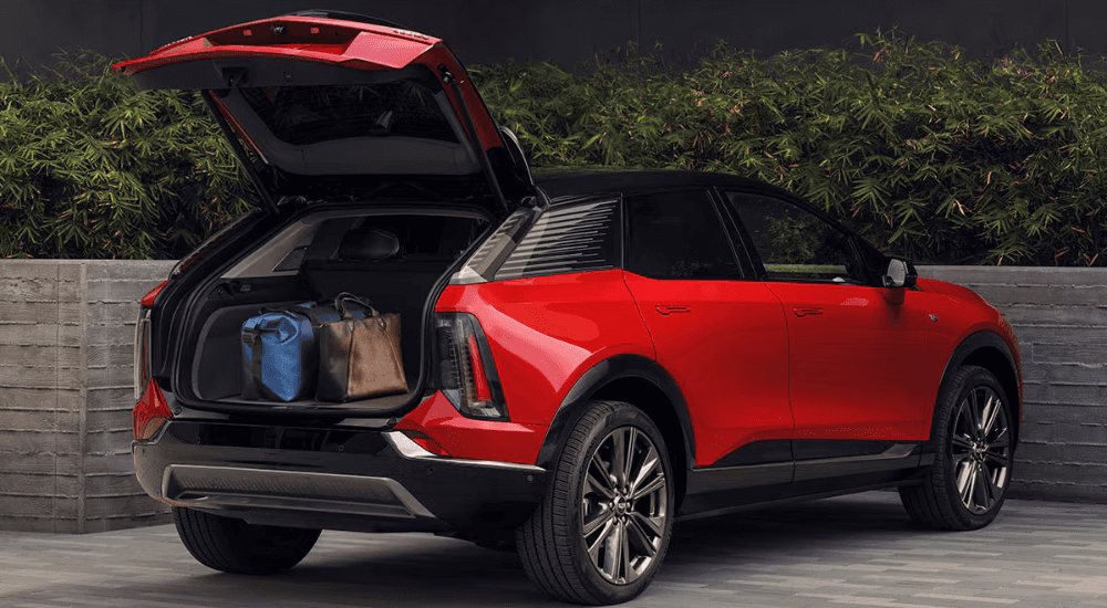 Trunks of a red 2026 Cadillac OPTIQ