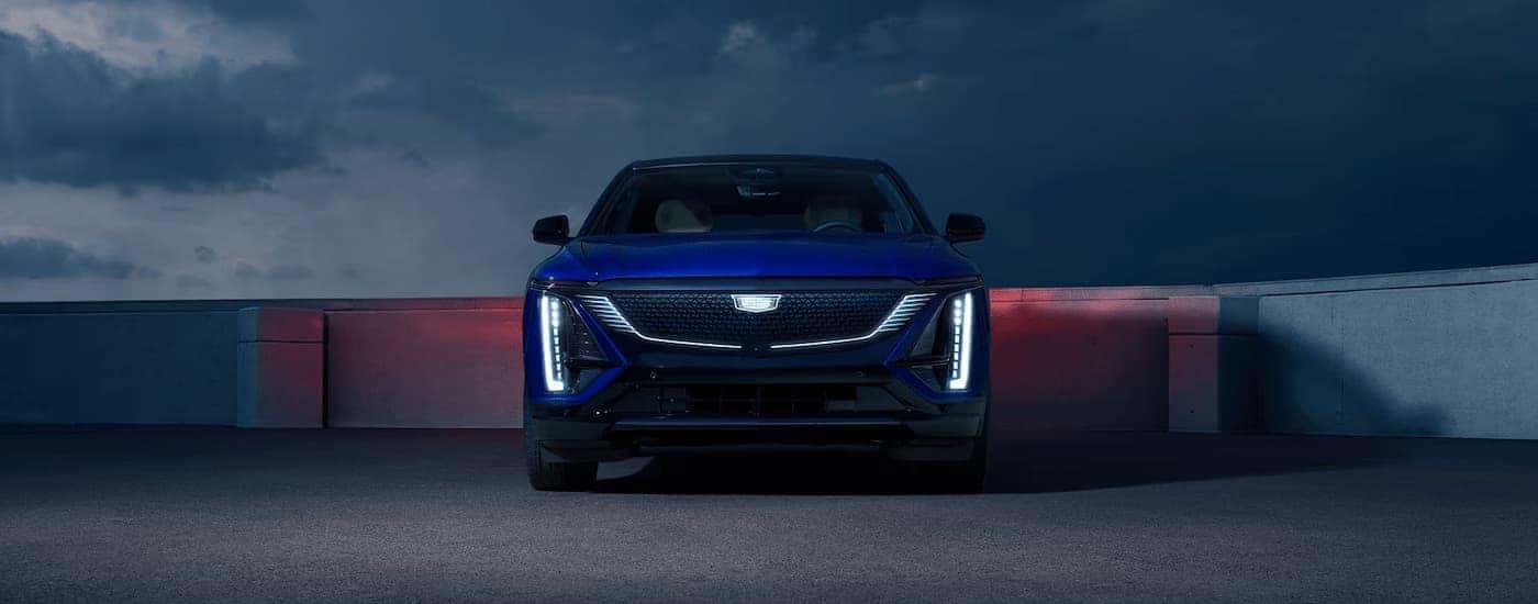 Blue 2026 Cadillac LYRIQ parked at night