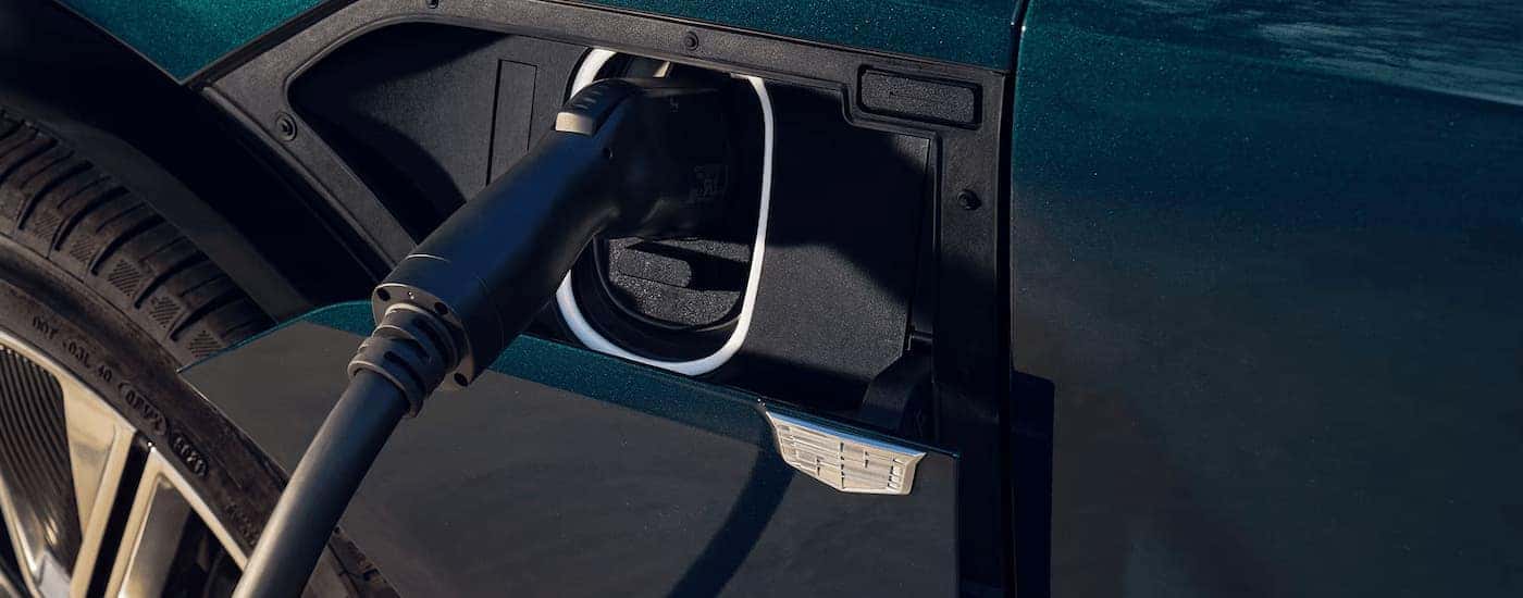 Charging port on a blue 2026 Cadillac LYRIQ